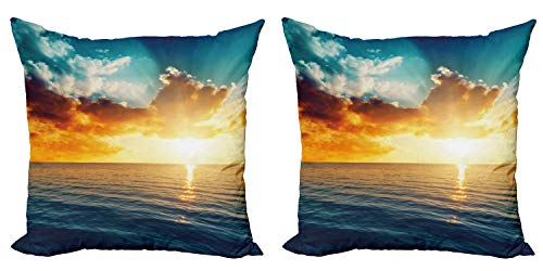 ABAKUHAUS Ozean Dekokissen Kissenbezug 2er Pack, Majestic Sonnenuntergang über Meer, Modern Accent Doppelseitiger Digitaldruck, 40x40, Türkis Orange ABAKUHAUS Ozean Dekokissen Kissenbezug 2er Pack, Majestic Sonnenuntergang über Meer, Modern Accent Doppelseitiger Digitaldruck, 40x40, Türkis Orange von ABAKUHAUS