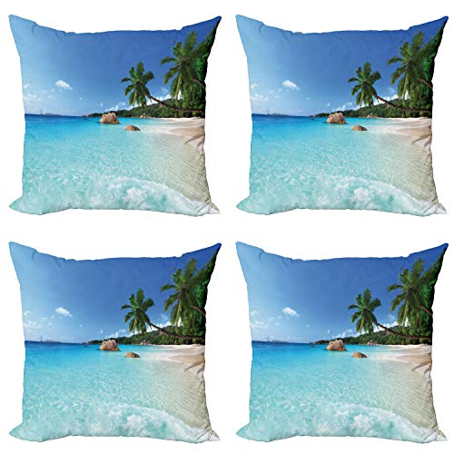 ABAKUHAUS Ozean Dekokissen Kissenbezug 4er Pack, ANSE Lazio Beach Surf, Modern Accent Doppelseitiger Digitaldruck, 40 x 40 cm, Türkis Grün von ABAKUHAUS