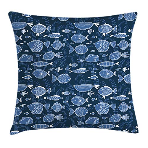 ABAKUHAUS Ozean Kissenbezug, Tropic Fisch Moss Leaves, Wasser und Schmutz resistent Waschbar Beidseitiger Druck mit Reißverschluß, 45 x 45 cm, Indigo Blau ABAKUHAUS Ozean Kissenbezug, Tropic Fisch Moss Leaves, Wasser und Schmutz resistent Waschbar Beidseitiger Druck mit Reißverschluß, 45 x 45 cm, Indigo Blau von ABAKUHAUS