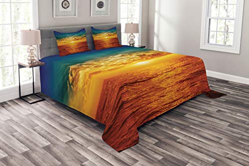 ABAKUHAUS Ozean Tagesdecke Set, Sonnenuntergang am Meer Wolken, Set mit Kissenbezügen Weicher Stoff, für Doppelbetten 220 x 220 cm, Türkis Orange ABAKUHAUS Ozean Tagesdecke Set, Sonnenuntergang am Meer Wolken, Set mit Kissenbezügen Weicher Stoff, für Doppelbetten 220 x 220 cm, Türkis Orange von ABAKUHAUS