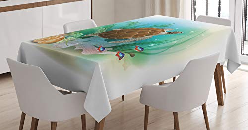 ABAKUHAUS Ozean Tischdecke, Meeresschildkröten Unterwasser, Personalisierter Druck mit Klaren Farben Waschbar Wasserfest kein Verblassen, 140 x 170 cm, Grün braun von ABAKUHAUS