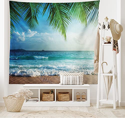 ABAKUHAUS Ozean Wandteppich, Palmen Tropical Island aus Weiches Mikrofaser Stoff Waschbar ohne Verblassen Digitaldruck, 150 x 110 cm, Grün Blau von ABAKUHAUS