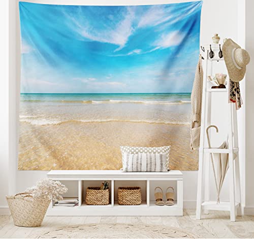 ABAKUHAUS Hawaii Wandteppich und Tagesdecke, Tropic Himmel Meer Landschaft aus Weiches Mikrofaser Stoff Waschbar ohne Verblassen Digitaldruck, 230 x 140 cm, Creme Blau von ABAKUHAUS