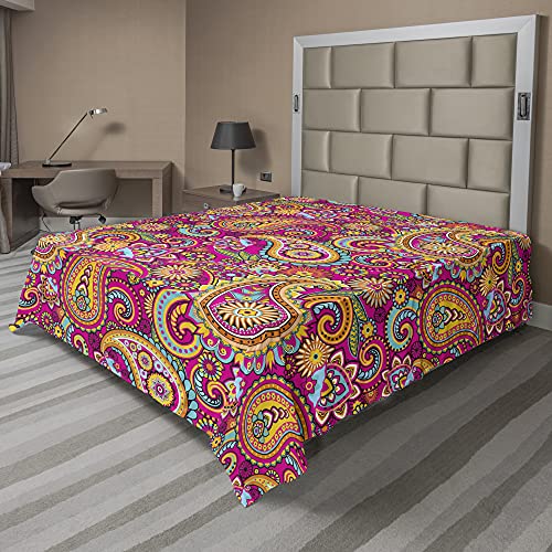 ABAKUHAUS Paisley Bettlaken, Paisley Osten, weiches bequemes oberes Bettlaken dekoratives Bett 1 Stück, 275 cm x 260 cm, Mehrfarbig von ABAKUHAUS