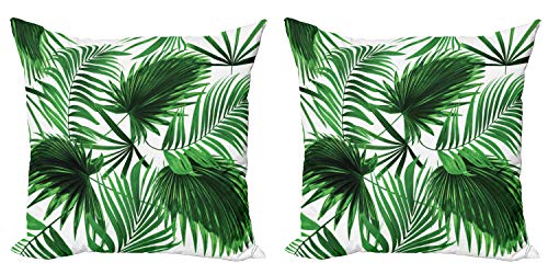 ABAKUHAUS Palmblatt Dekokissen Kissenbezug 2er Pack, Vivid Blätter Wachstum, Modern Accent Doppelseitiger Digitaldruck, 40x40, Farngrün Weiß ABAKUHAUS Palmblatt Dekokissen Kissenbezug 2er Pack, Vivid Blätter Wachstum, Modern Accent Doppelseitiger Digitaldruck, 40x40, Farngrün Weiß von ABAKUHAUS
