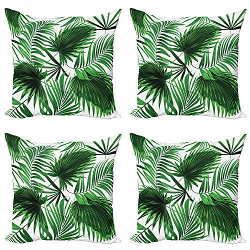ABAKUHAUS Palmblatt Dekokissen Kissenbezug 4er Pack, Vivid Blätter Wachstum, Modern Accent Doppelseitiger Digitaldruck, 40 x 40 cm, Farngrün Weiß ABAKUHAUS Palmblatt Dekokissen Kissenbezug 4er Pack, Vivid Blätter Wachstum, Modern Accent Doppelseitiger Digitaldruck, 40 x 40 cm, Farngrün Weiß von ABAKUHAUS