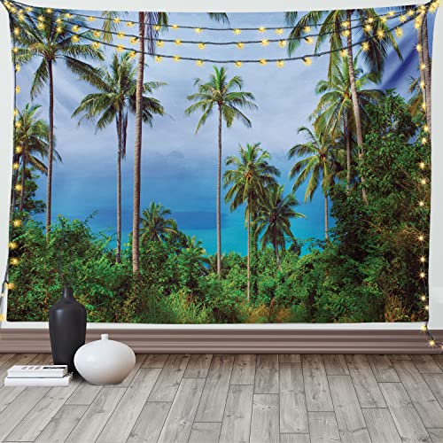 ABAKUHAUS Palme Wandteppich, Ozean-Szene aus Dschungel Tropische Bild des Paradieses in der Natur Thema, aus Weiches Mikrofaser Stoff Wand Dekoration Für Schlafzimmer, 150 x 110 cm, Blau Grün von ABAKUHAUS