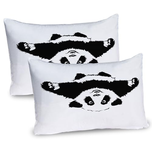 ABAKUHAUS Panda Kissenbezug Packung mit 2, Lustiger Panda Möchte Entzückenden Freundlichen Cartoon Illustrations Druck, Dekorativer Standard Gedruckter Kissenbezug, 80 x 40 cm, Weiß Schwarz von ABAKUHAUS