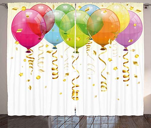 ABAKUHAUS Party Rustikaler Gardine, 3D Balloons Regen, Schlafzimmer Kräuselband Vorhang mit Schlaufen und Haken, 280 x 225 cm, Magenta Lila von ABAKUHAUS