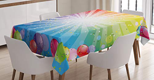 ABAKUHAUS Party Tischdecke, Festliche Ballone Konfetti, Für den Inn und Outdoor Bereich geeignet Waschbar Druck Klar Kein Verblassen, 140 x 200 cm, Gelb Blau von ABAKUHAUS