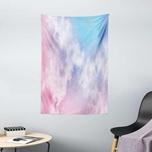 ABAKUHAUS Pastell Wandteppich, Fantasie Mystic Sky Nebel, Wohnzimmer Schlafzimmer Wandtuch Seidiges Satin Wandteppich, 100 x 150 cm, Pale Pink Aqua Weiß von ABAKUHAUS
