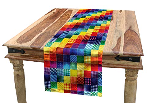 ABAKUHAUS Patchwork Tischläufer, Regenbogen-Retro Patchwork, Esszimmer Küche Rechteckiger Dekorativer Tischläufer, 40 x 180 cm, Rot Gelb Blau von ABAKUHAUS