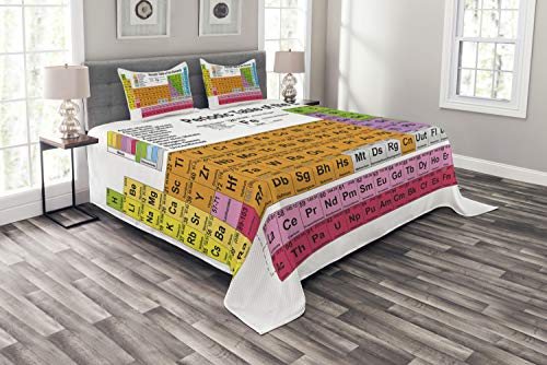 ABAKUHAUS Periodensystem Tagesdecke Set, Chemie-Liebhaber, Set mit Kissenbezügen Waschbar, für Doppelbetten 220 x 220 cm, Pink Mehrfarbig von ABAKUHAUS