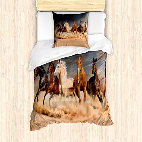 ABAKUHAUS Pferd Bettbezug Set für Einzelbetten, Equine Themed Tiere, Milbensicher Allergiker geeignet mit Kissenbezug, Braun Sand ABAKUHAUS Pferd Bettbezug Set für Einzelbetten, Equine Themed Tiere, Milbensicher Allergiker geeignet mit Kissenbezug, Braun Sand von ABAKUHAUS