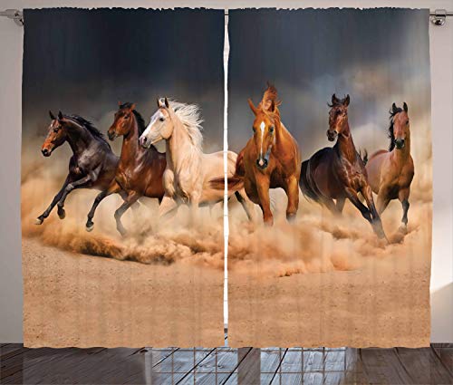 ABAKUHAUS Pferd Rustikaler Gardine, Equine Themed Tiere, Schlafzimmer Kräuselband Vorhang mit Schlaufen und Haken, 280 x 260 cm, Braun Sand von ABAKUHAUS