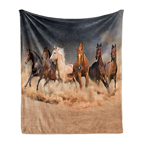 ABAKUHAUS Pferd Weiche Kuscheldecke Sofadecke, Equine Themed Tiere, Gemütlicher Plüsch für den Innen- und Außenbereich, 125 x 175 cm, Brown Sand Braun von ABAKUHAUS