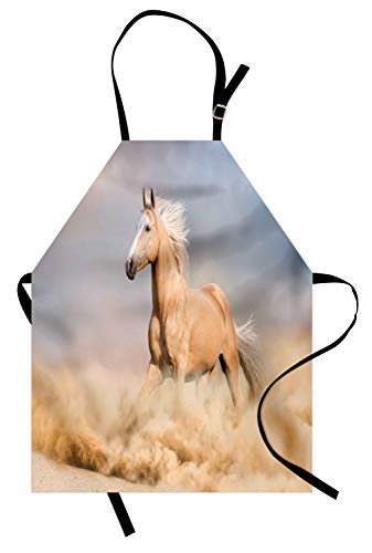 ABAKUHAUS Pferde Kochschürze, Palomino-Sand-Wüste, Unisex-Küchenlätzchen mit verstellbarem Hals für Kochen Gartenarbeit, 67 cm x 80cm, Lila Grau Peach von ABAKUHAUS
