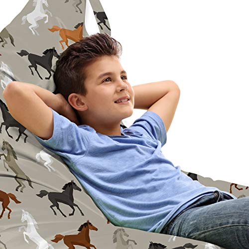 ABAKUHAUS Pferde Unicorn Toy Bag Lounger Stuhl, Stalliongaloppieren Motiv, Hochleistungskuscheltieraufbewahrung mit Griff, Mehrfarbig von ABAKUHAUS