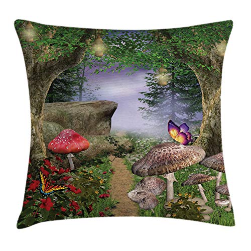 ABAKUHAUS Pilz Kissenbezug, Schmetterlinge Fairytale, für den Innen oder Außen Bereich geeignet mit Reißverschluß Waschbarer Stoff, 40 x 40 cm, Grün Rot ABAKUHAUS Pilz Kissenbezug, Schmetterlinge Fairytale, für den Innen oder Außen Bereich geeignet mit Reißverschluß Waschbarer Stoff, 40 x 40 cm, Grün Rot von ABAKUHAUS