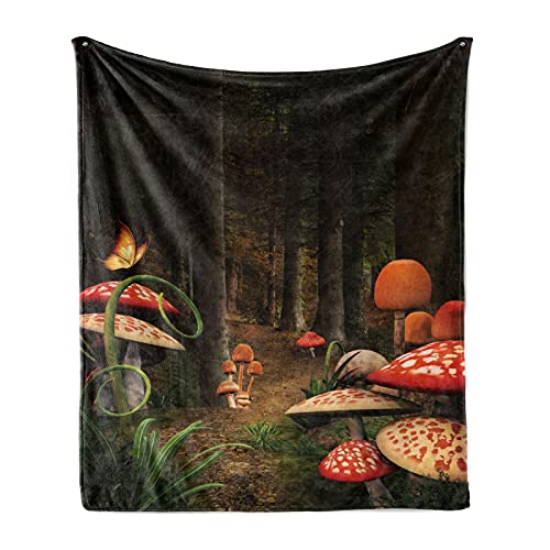 ABAKUHAUS Pilz Weiche Kuscheldecke Sofadecke, Pilze Dark Forest, Gemütlicher Plüsch für den Innen- und Außenbereich, 125 x 175 cm, Rot Grün Braun von ABAKUHAUS