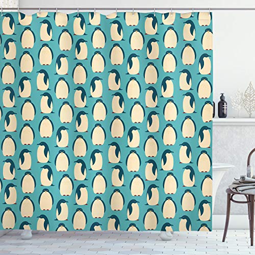 ABAKUHAUS Pinguin Duschvorhang, Cartoon Vögel, Stoffliches Gewebe Badezimmerdekorationsset mit Haken, 175 x 180 cm, Kadett Blau ABAKUHAUS Pinguin Duschvorhang, Cartoon Vögel, Stoffliches Gewebe Badezimmerdekorationsset mit Haken, 175 x 180 cm, Kadett Blau von ABAKUHAUS