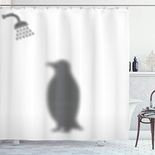 ABAKUHAUS Pinguin Duschvorhang, Showering Tier, Stoffliches Gewebe Badezimmerdekorationsset mit Haken, 175 x 240 cm, Grau und Weiß von ABAKUHAUS
