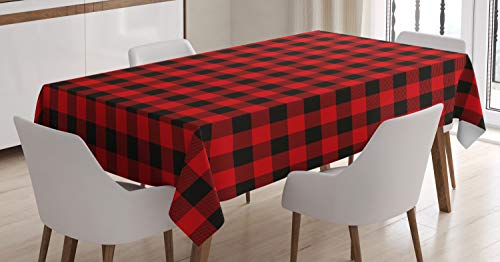 ABAKUHAUS Plaid Tischdecke, Retro Lumberjack Buffalo, Schmutzabweisend Pflegeleicht Waschbar Druck Mit Klaren Farben ohne Verblassen, 140 x 240 cm, Orange Schwarz von ABAKUHAUS