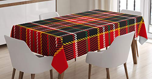 ABAKUHAUS Plaid Tischdecke, Tartan Stil, Personalisierter Druck mit Klaren Farben Waschbar Wasserfest kein Verblassen, 140 x 170 cm, Rot Schwarz von ABAKUHAUS