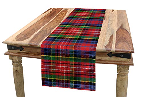 ABAKUHAUS Plaid Tischläufer, Caledonia schottischen Stil, Esszimmer Küche Rechteckiger Dekorativer Tischläufer, 40 x 180 cm, Rot Blau von ABAKUHAUS