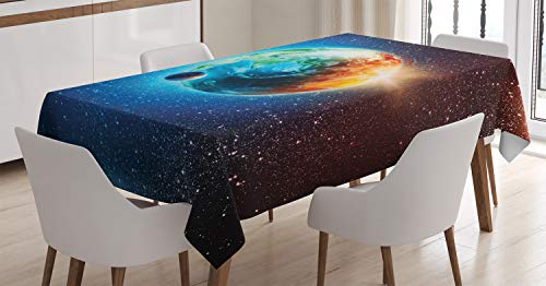 ABAKUHAUS Platz Tischdecke, Planet Erde Sonnenstrahlen, Pflegeleicht mit Modernster Druck Technologie Waschbar und Personalisiert, 140 x 200 cm, Dunkelblau von ABAKUHAUS