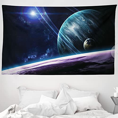 ABAKUHAUS Platz Wandteppich und Tagesdecke, Universum mit Planeten aus Weiches Mikrofaser Stoff Waschbar ohne Verblassen Digitaldruck, 230 x 140 cm, Blau Lila von ABAKUHAUS