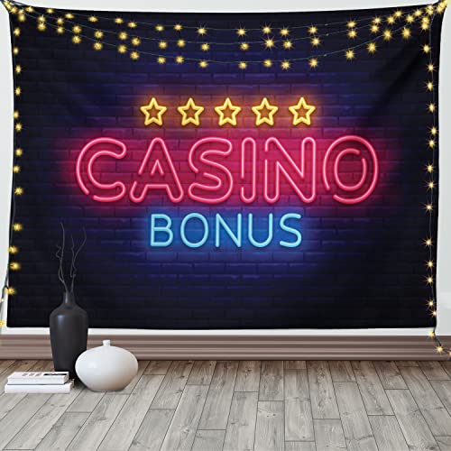 ABAKUHAUS Poker Wandteppich, Retro Vegas Casino Sign Kunst, Wohnzimmer Schlafzimmer Heim Seidiges Satin Wandteppich, 200 x 150 cm, Dunkelgrau Multicolor von ABAKUHAUS