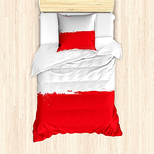 ABAKUHAUS Polen Bettbezug Set für Einzelbetten, Schmutz-Flagge Illustration, Milbensicher Allergiker geeignet mit Kissenbezug, 135 cm x 200 cm - 80 x 80 cm, Dunkler Coral Weiß von ABAKUHAUS