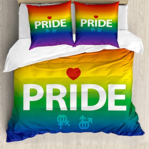 ABAKUHAUS Pride Bettbezugs Set Für Doppelbetten, Stolz Gender Symbole Muster, Milbensicher Allergiker geeignet mit Kissenbezügen, Mehrfarbig von ABAKUHAUS