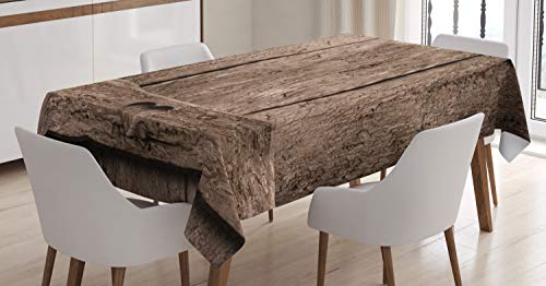 ABAKUHAUS Primitive Land Tischdecke, Herz auf Holz, Schmutzabweisent mit Modernster Druck Technologie Waschbar Klare Farben, 140 x 240 cm, Braun von ABAKUHAUS
