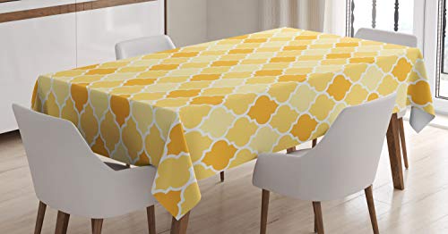 ABAKUHAUS Quatrefoil Tischdecke, Trellis in Yellow, Personalisierter Druck mit Klaren Farben Waschbar Wasserfest kein Verblassen, 140 x 200 cm, Weiß Senf von ABAKUHAUS