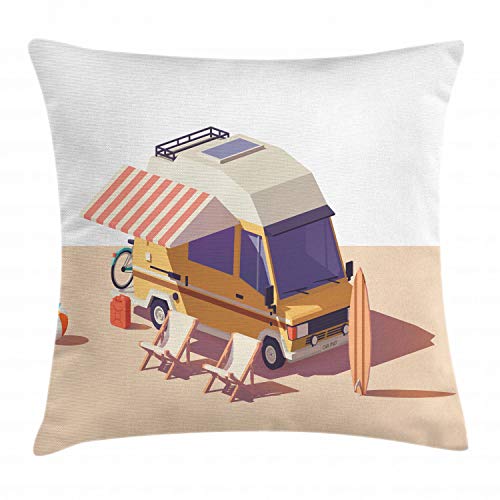 ABAKUHAUS RV Kissenbezug, Camper Van Stühle und Surfbrett, Kissenhülle mit Reißverschluss Waschbar Farbfest Beidseitiger Druck, 45 x 45 cm, Beige Braun ABAKUHAUS RV Kissenbezug, Camper Van Stühle und Surfbrett, Kissenhülle mit Reißverschluss Waschbar Farbfest Beidseitiger Druck, 45 x 45 cm, Beige Braun von ABAKUHAUS