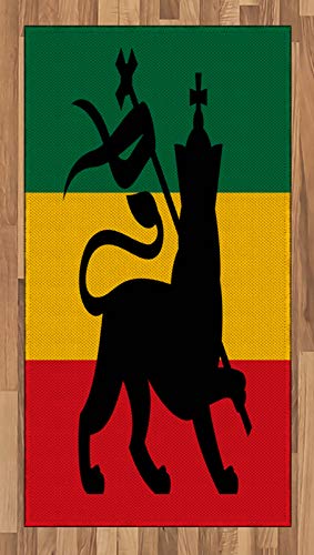 ABAKUHAUS Rasta Teppich, Judah Lion Reggae Flagge, Deko-Teppich Digitaldruck, Färben mit langfristigen Halt, 80 x 150 cm, Gelb Schwarz von ABAKUHAUS