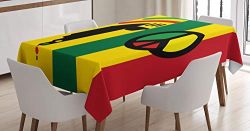 ABAKUHAUS Rasta Tischdecke, Reggae-Musik-Friedenssymbol, 140 x 240 cm, Personalisierter Druck mit Klaren Farben Waschbar Wasserfest kein Verblassen, Rot grün gelb von ABAKUHAUS