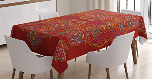 ABAKUHAUS Red Mandala Tischdecke, Persian Paisley, Wasserfest Waschbar mit Klar Sichtbaren Farben kein Verblassen Personalisiert, 140 x 170 cm, Rot Blau von ABAKUHAUS