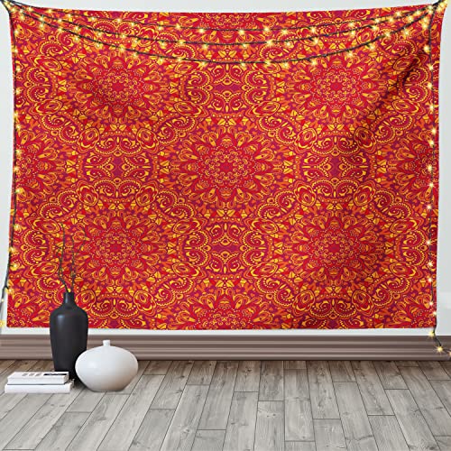 ABAKUHAUS Red Mandala Wandteppich, orientalisch, Wohnzimmer Schlafzimmer Wandtuch Seidiges Satin Wandteppich, 150 x 100 cm, Lila Senf orange von ABAKUHAUS