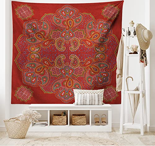 ABAKUHAUS Red Mandala Wandteppich und Tagesdecke, Persian Paisley aus Weiches Mikrofaser Stoff Waschbar ohne Verblassen Digitaldruck, 230 x 140 cm, Bordeauxrot Weiß von ABAKUHAUS