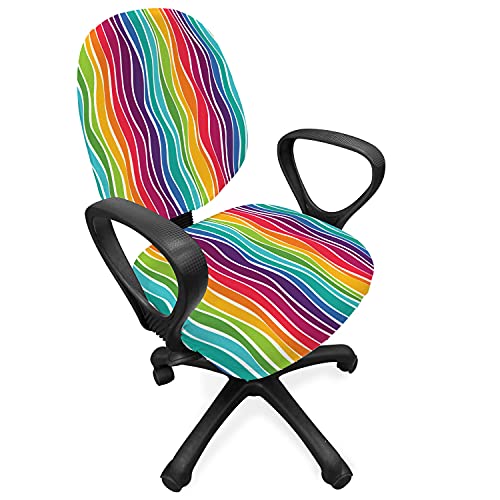 ABAKUHAUS Regenbogen Bürostuhl Schonbezug, Strudel Vertical Waves Kunst, Dekorative Schutzhülle aus Stretchgewebe, Mehrfarbig von ABAKUHAUS