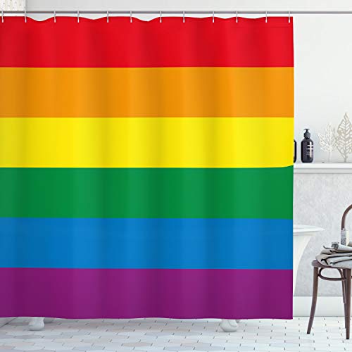 ABAKUHAUS Regenbogen Duschvorhang, Homosexuell Parade Flagge Freiheit, Stoffliches Gewebe Badezimmerdekorationsset mit Haken, 175 x 240 cm, Mehrfarbig von ABAKUHAUS