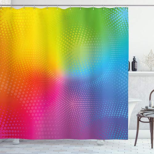ABAKUHAUS Regenbogen Duschvorhang, Leuchtende Farben Radiant, Stoffliches Gewebe Badezimmerdekorationsset mit Haken, 175 x 240 cm, Mehrfarbig von ABAKUHAUS