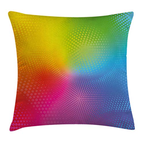 ABAKUHAUS Regenbogen Kissenbezug, Leuchtende Farben Radiant, für den Innen oder Außen Bereich geeignet mit Reißverschluß Waschbarer Stoff, 45 x 45 cm, Gelb Blau von ABAKUHAUS