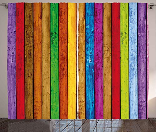 ABAKUHAUS Regenbogen Rustikaler Vorhang, Leuchtende Holz, Wohnzimmer Universalband Gardinen mit Schlaufen und Haken, 280 x 245 cm, Beige Magenta von ABAKUHAUS