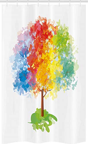 ABAKUHAUS Regenbogen Schmaler Duschvorhang, Abstrakte Baum Natur, Badezimmer Deko Set aus Stoff mit Haken, 120 x 180 cm, Gelb Grün von ABAKUHAUS