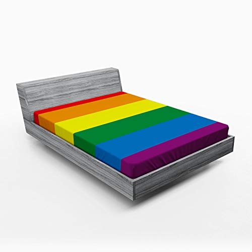 ABAKUHAUS Regenbogen Spannbetttuch, Homosexuell Parade Flagge Freiheit, Soft Dekorativer Stoff Bettwäsche Rund-um Elastischer Gummizug, 160 x 200 cm, Rot Gelb von ABAKUHAUS