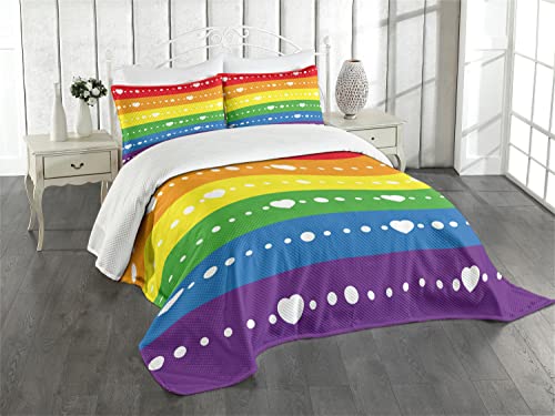 ABAKUHAUS Regenbogen Tagesdecke Set, Homosexuell Pride Flag Dots, Set mit Kissenbezügen Waschbar, für Doppelbetten 220 x 220 cm, Grün Gelb von ABAKUHAUS